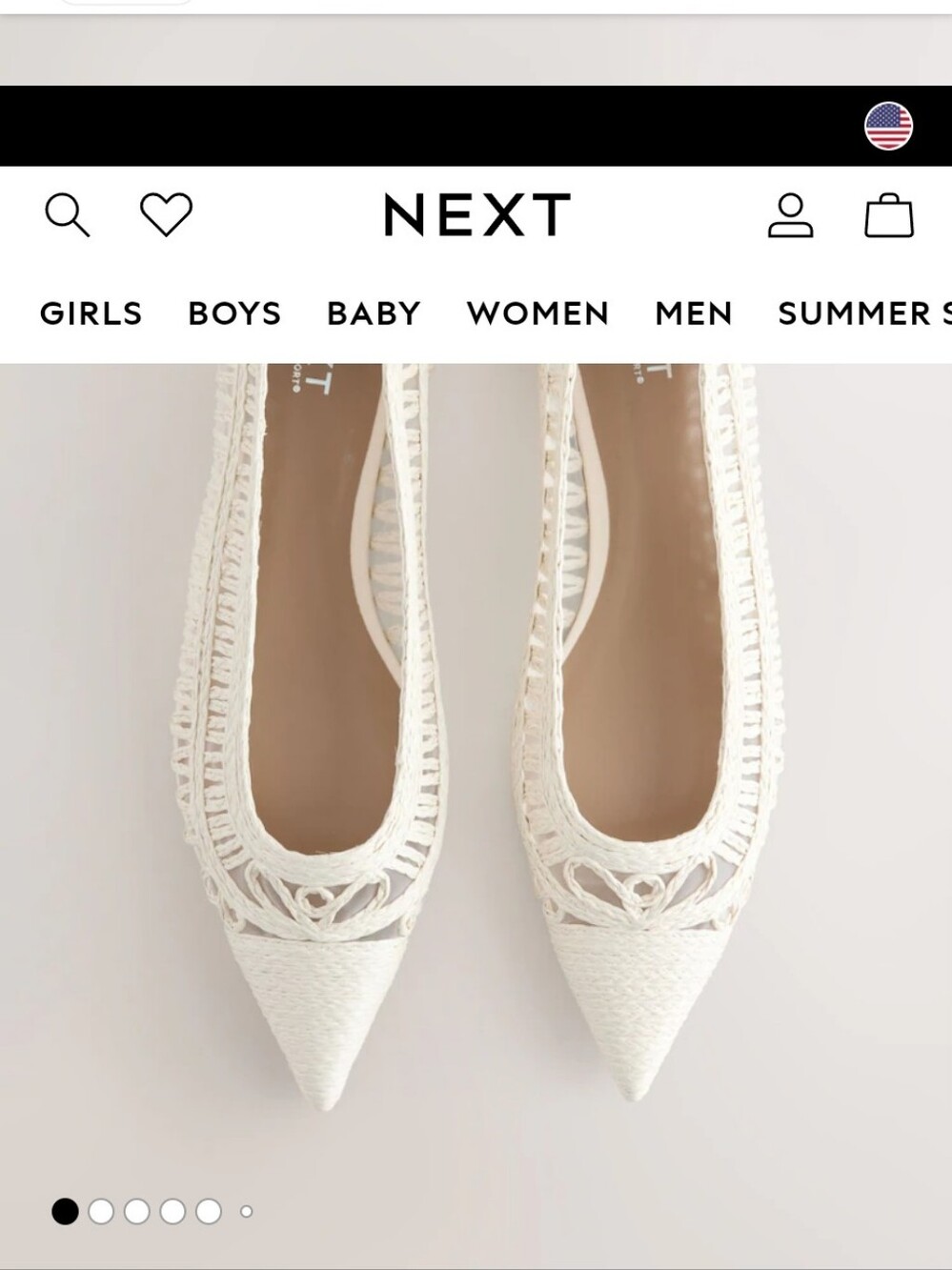 NWT NEXT White Pointed Raffia Ballet Flats